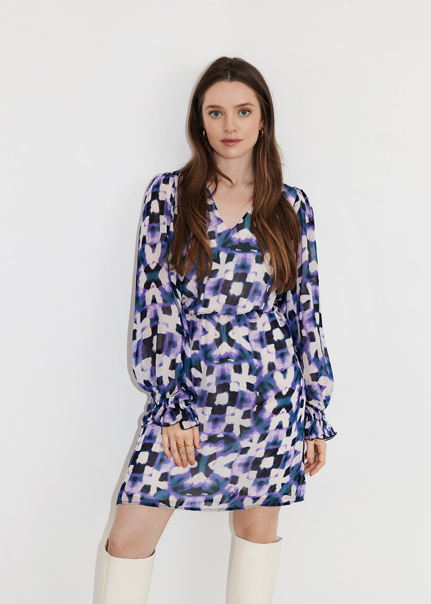 Xeni V-Neck Dress - Purple - Front - Dress - Freebird