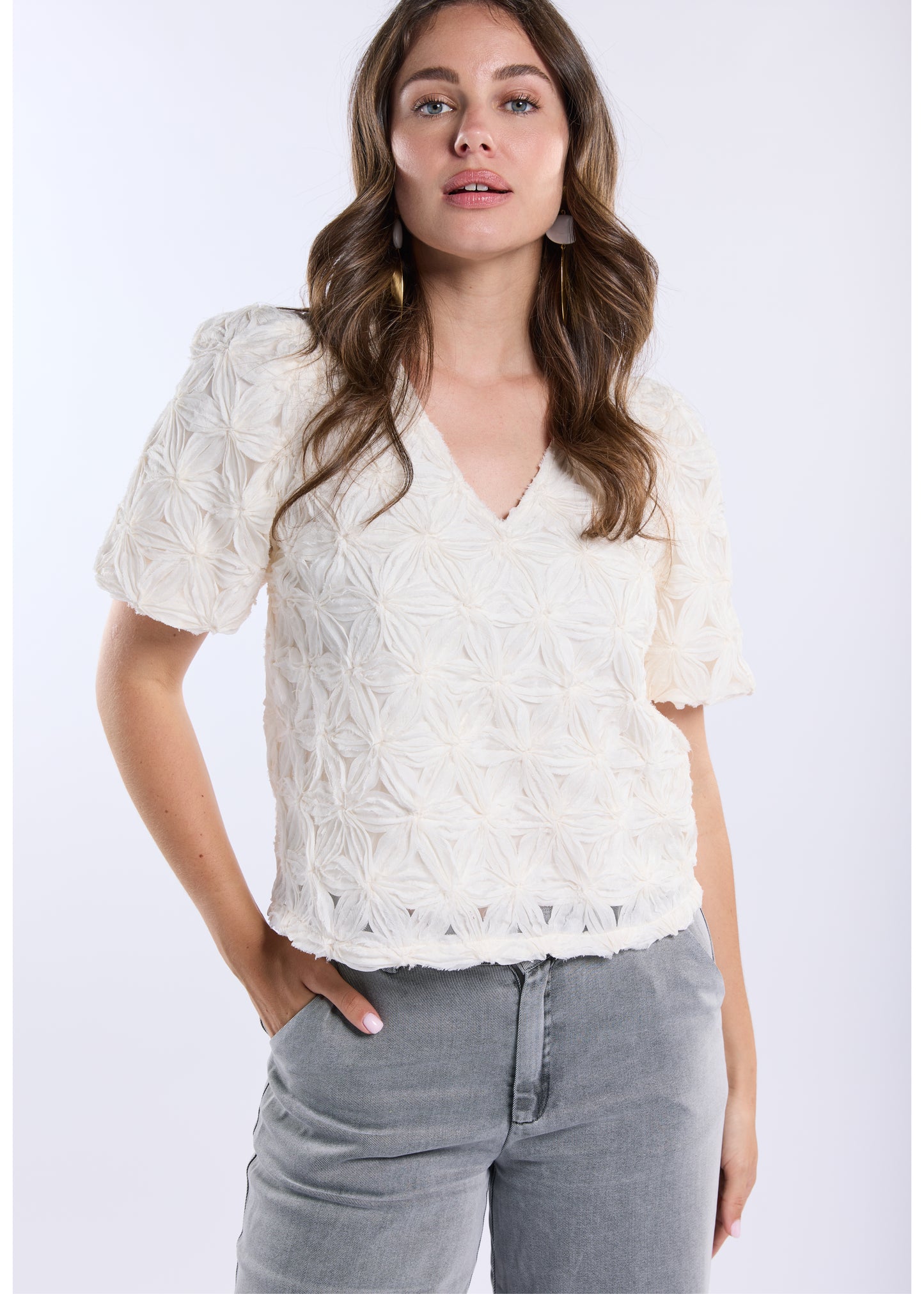 Boa Top Korte Mouw - Off-White