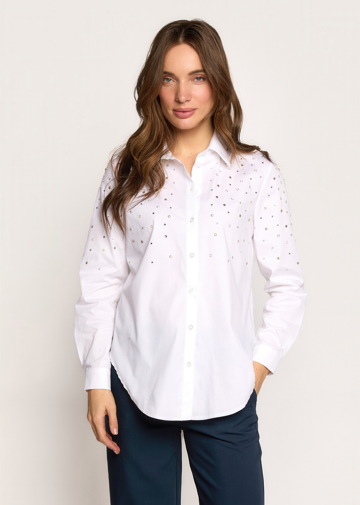 Bailey Rhinestone Blouse - Salty White