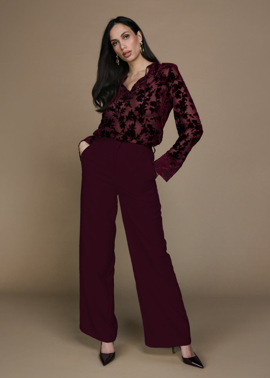Lolani Wide Fit Broek - Dark Cherry