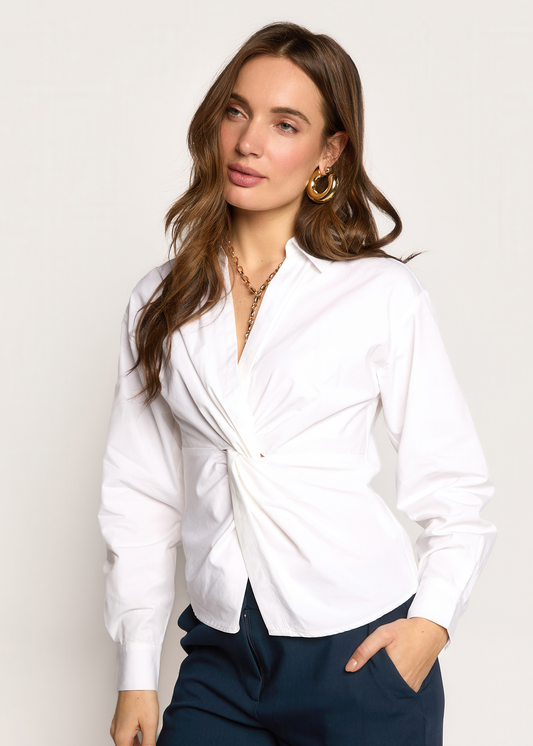 Belsa Poplin Wrap Blouse - Salty White