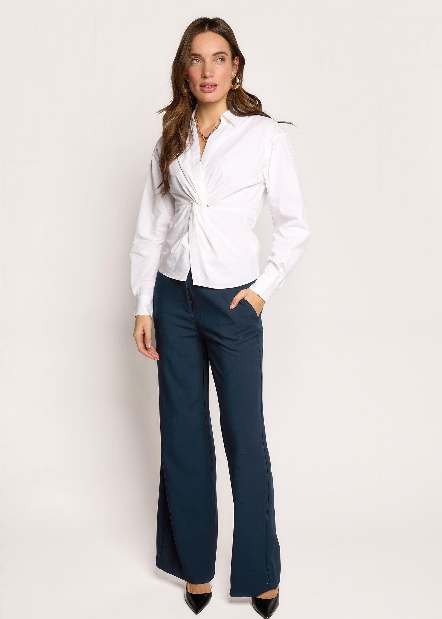 Belsa Poplin Wrap Blouse - Salty White