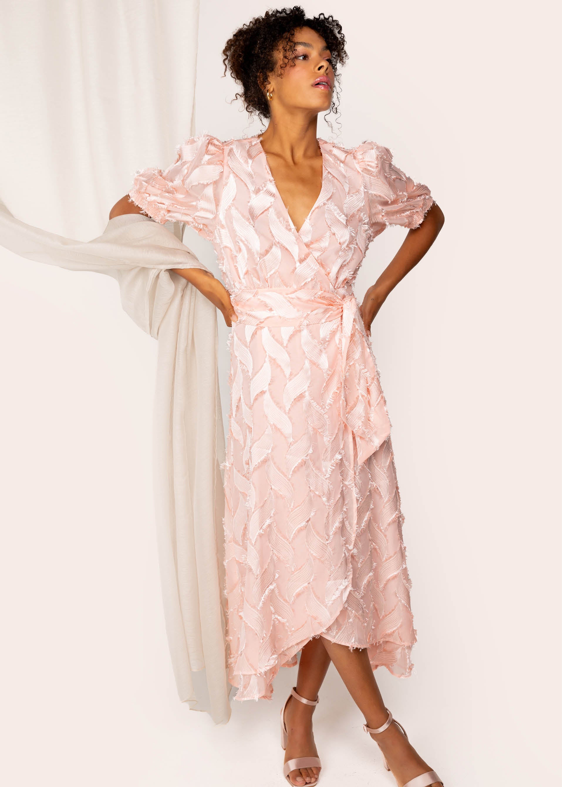 Light pink wrap dress best sale