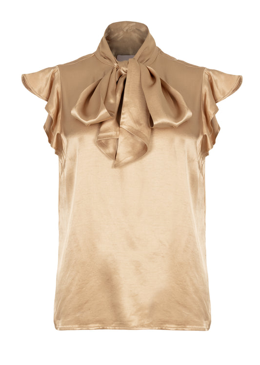 Bodile Ruffle Top Korte Mouw - Goud
