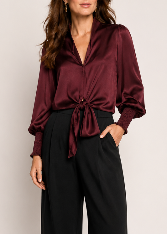 Britta Bow Blouse - Burgundy
