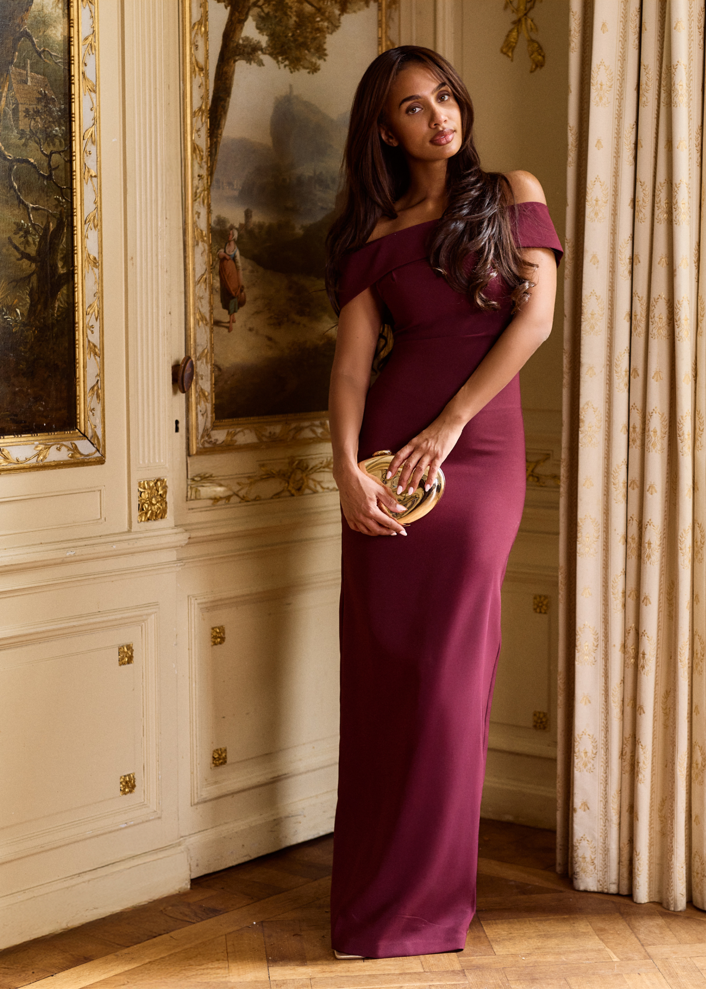 Dasha Off-Shoulder Maxi Jurk - Burgundy