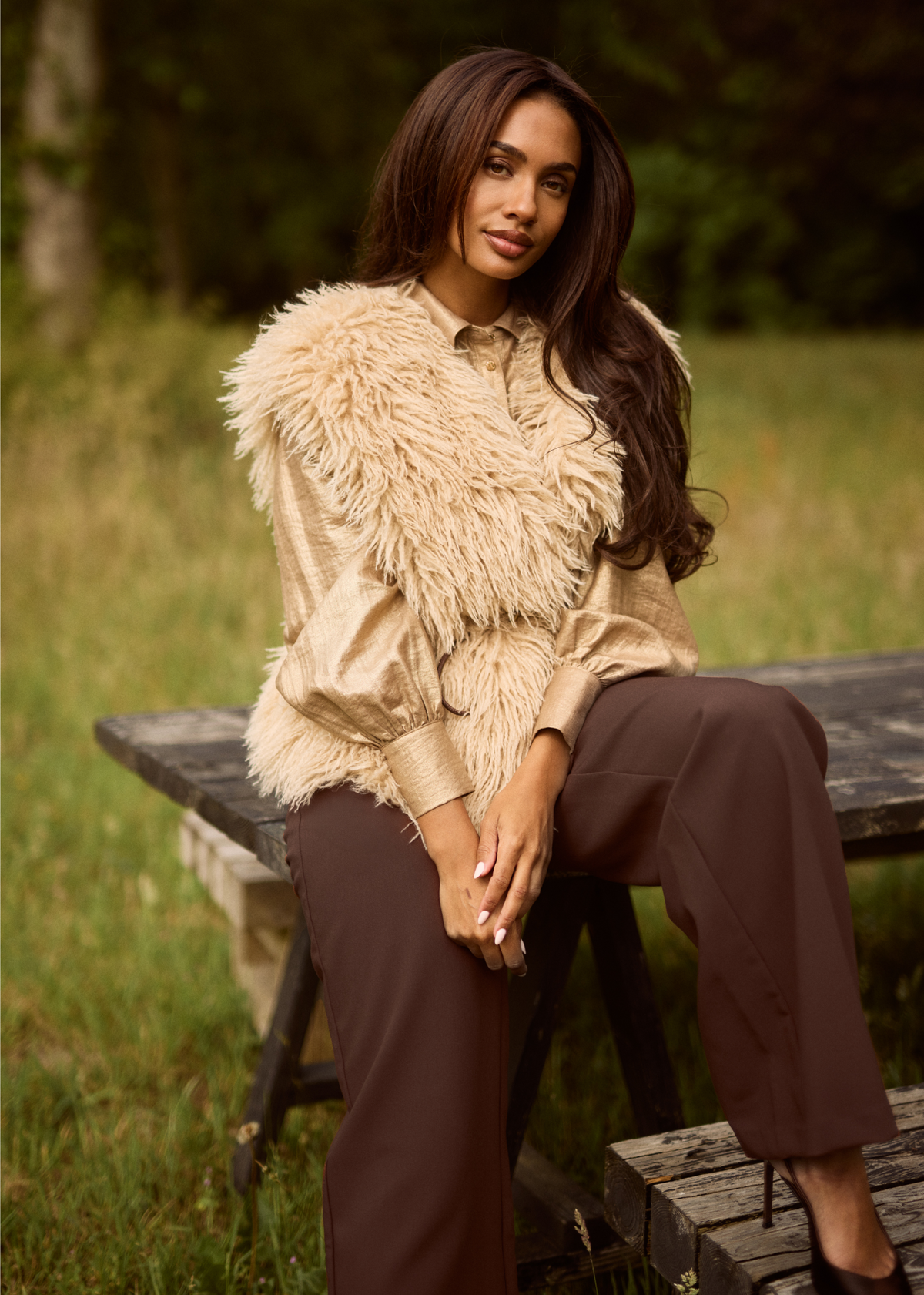 Glenna Furry Gilet - Luxury Camel