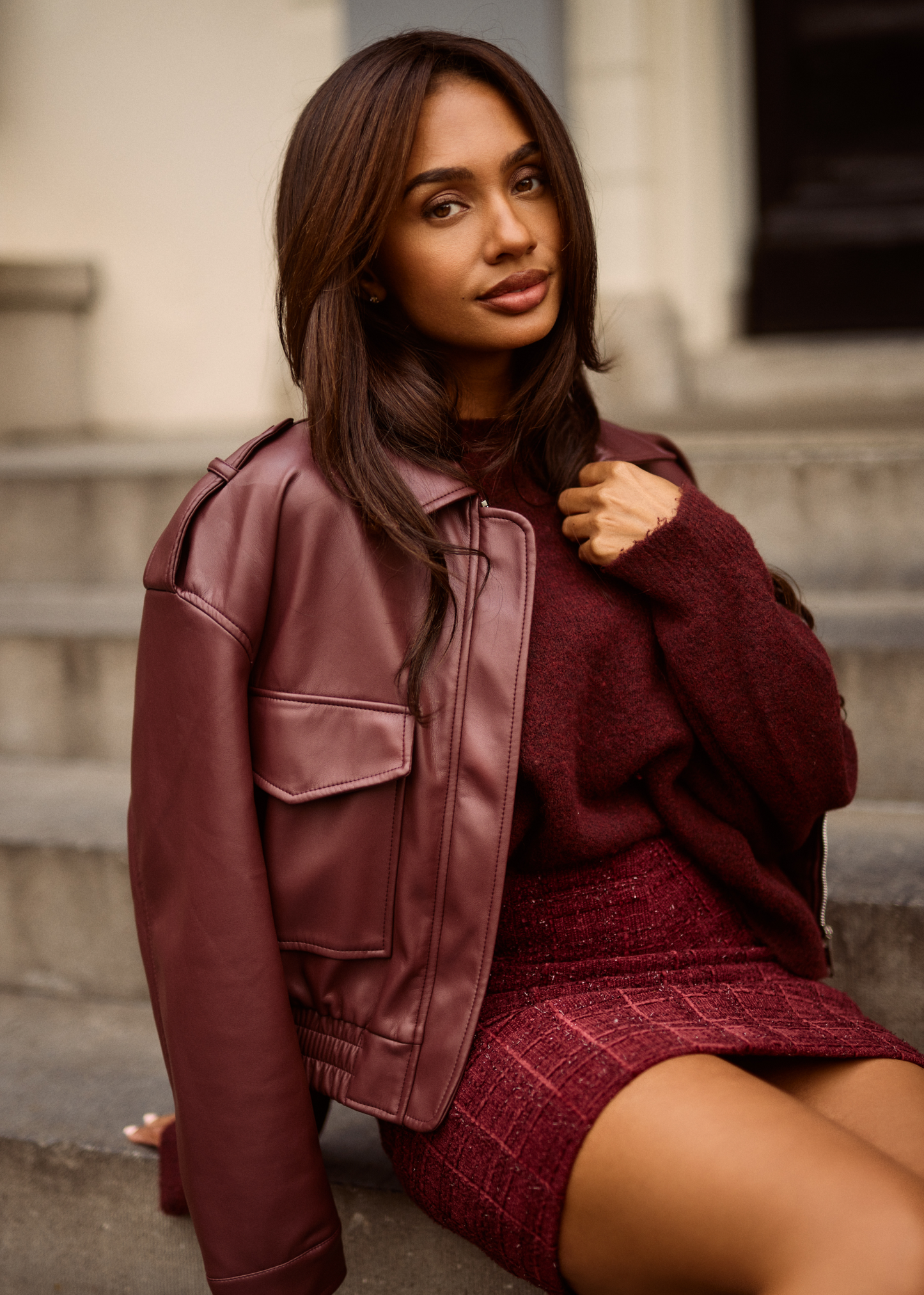 Lara Faux Leer Jasje - Burgundy
