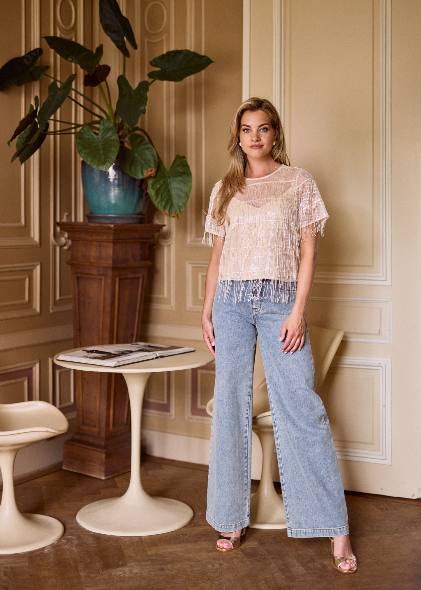 Tara Sequin Top - Vanilla White