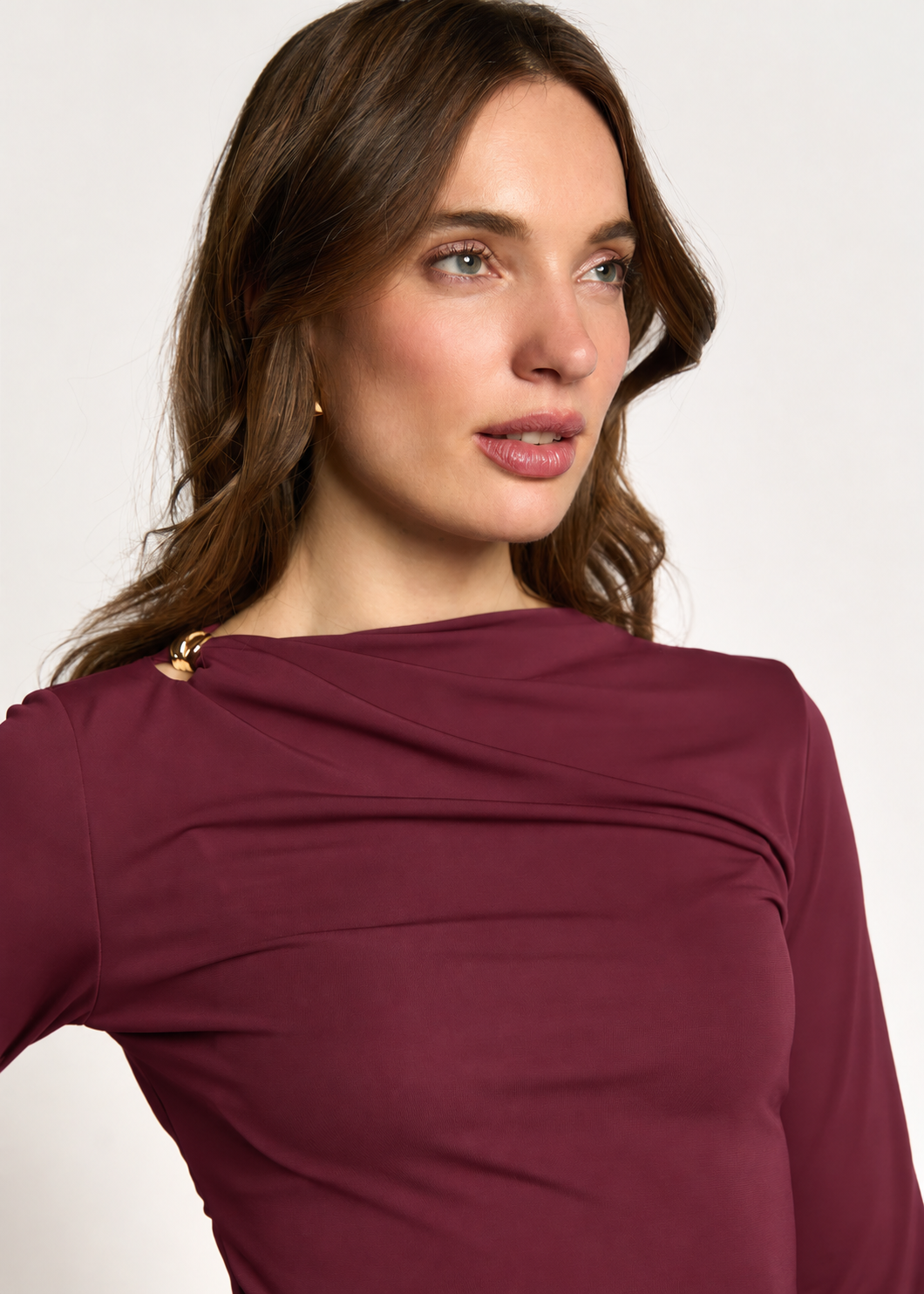 Tana Stretch Lange Mouw Top - Burgundy