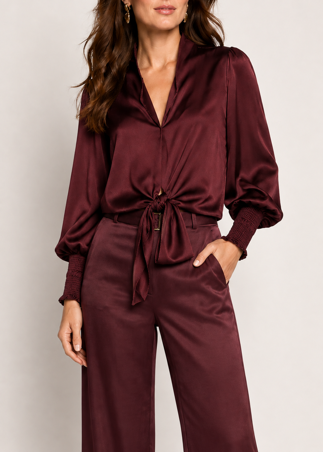 Britta Bow Blouse - Burgundy