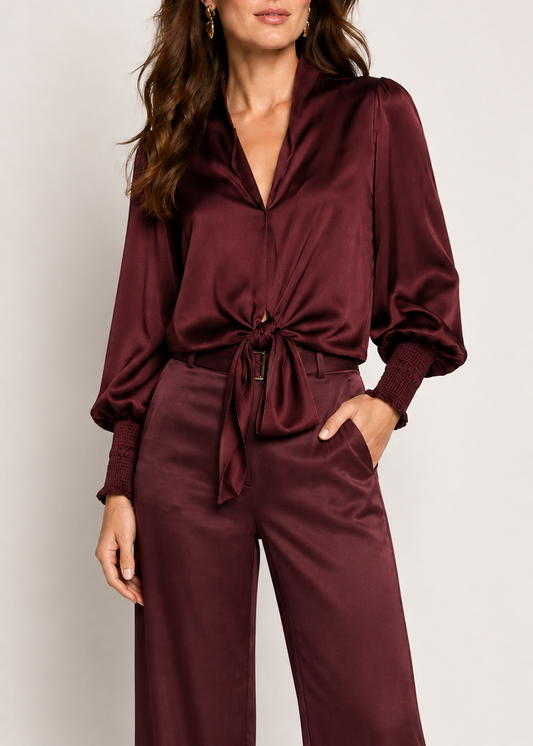 Britta Bow Blouse - Burgundy