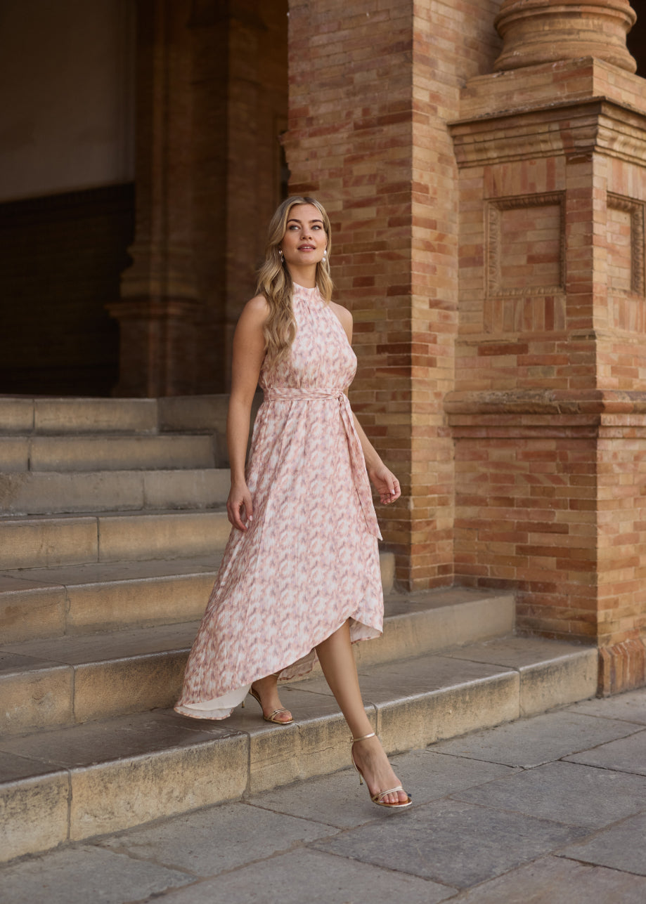 Domi Halter Midi Dress - Powder Blush