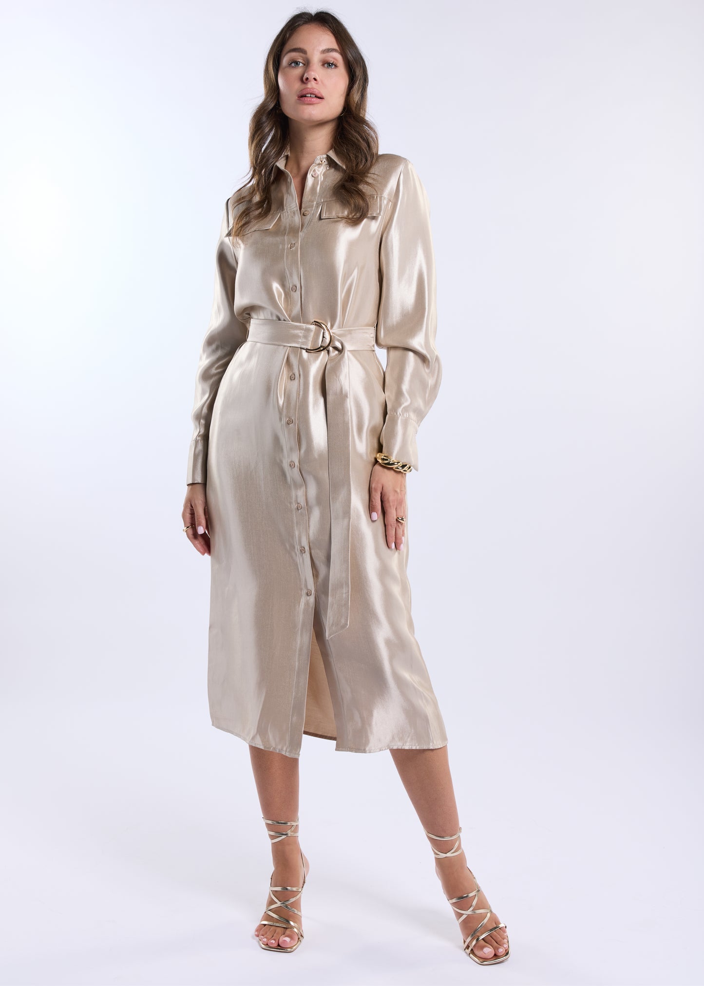 Doralee Jurk Lange Mouw - Champagne