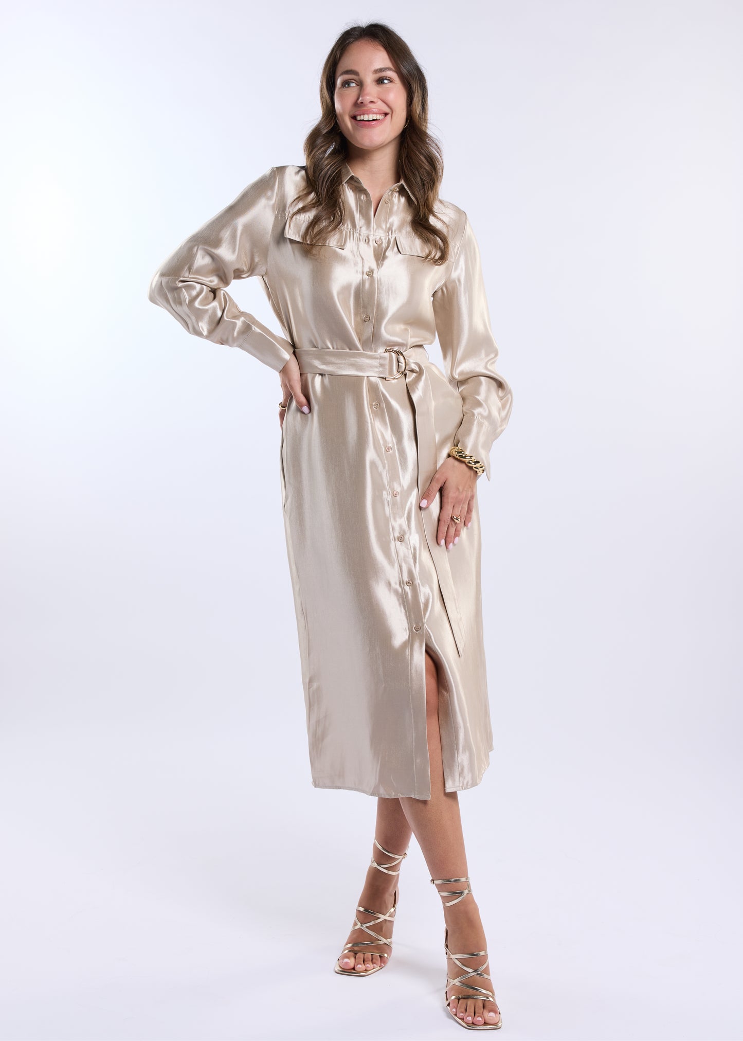 Doralee Jurk Lange Mouw - Champagne