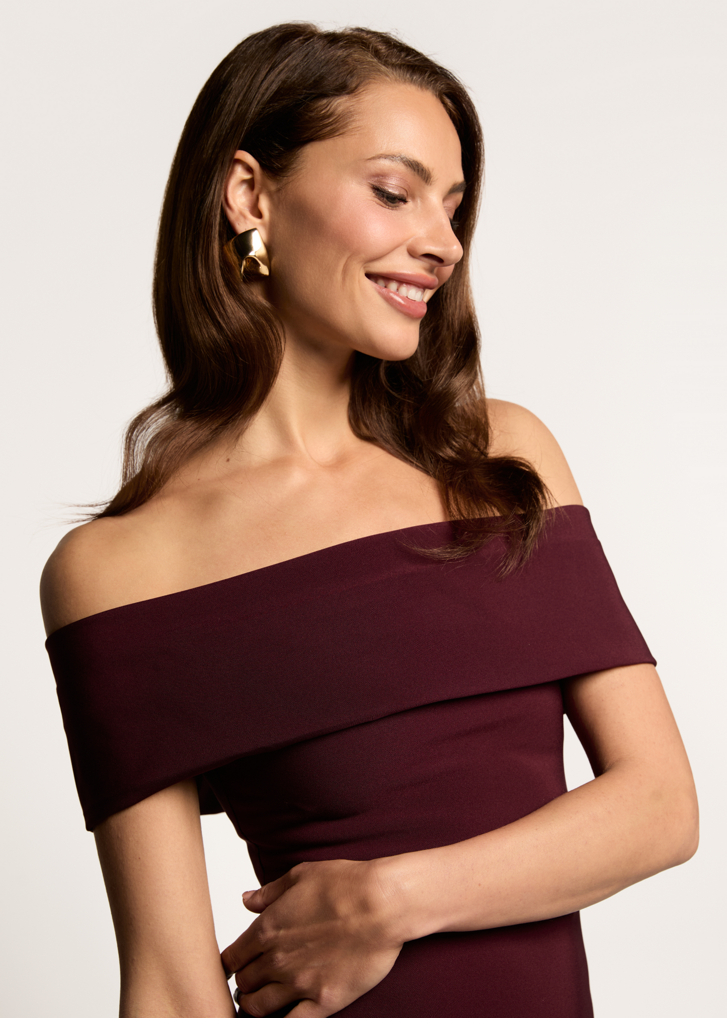 Dasha Off-Shoulder Maxi Jurk - Burgundy