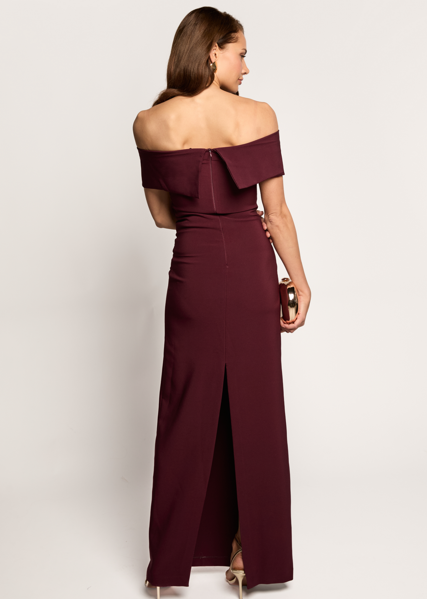 Dasha Off-Shoulder Maxi Jurk - Burgundy