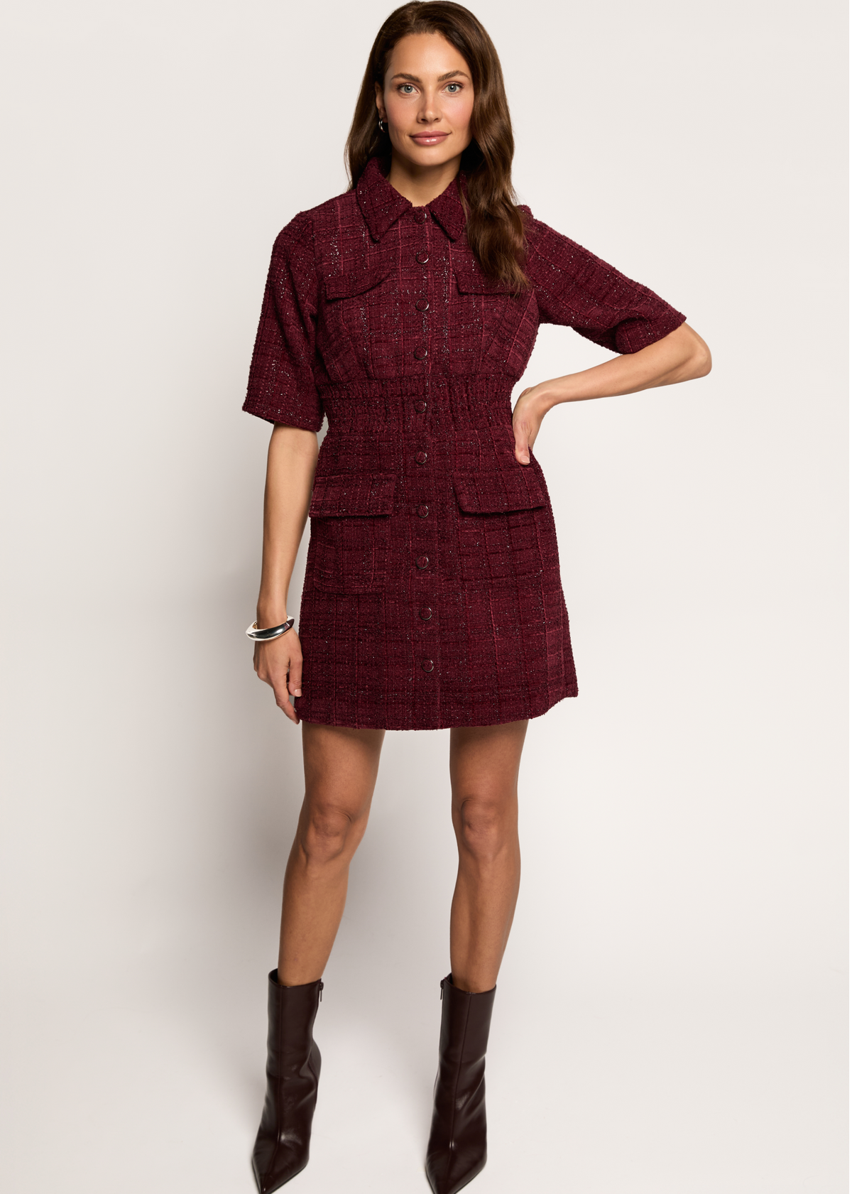 Deluxe Boucle Dress - Burgundy