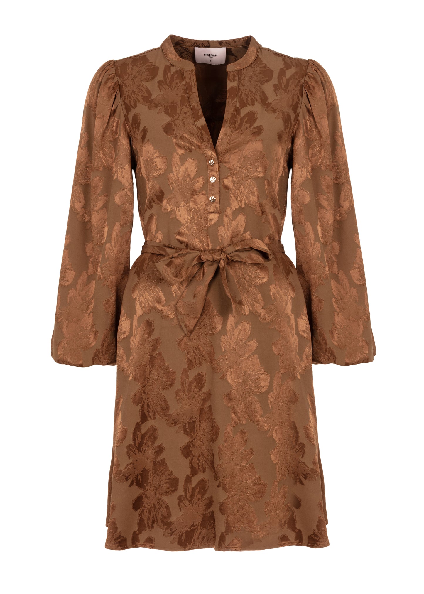 Dya Jacquard Bloemen Jurk - Cinnamon