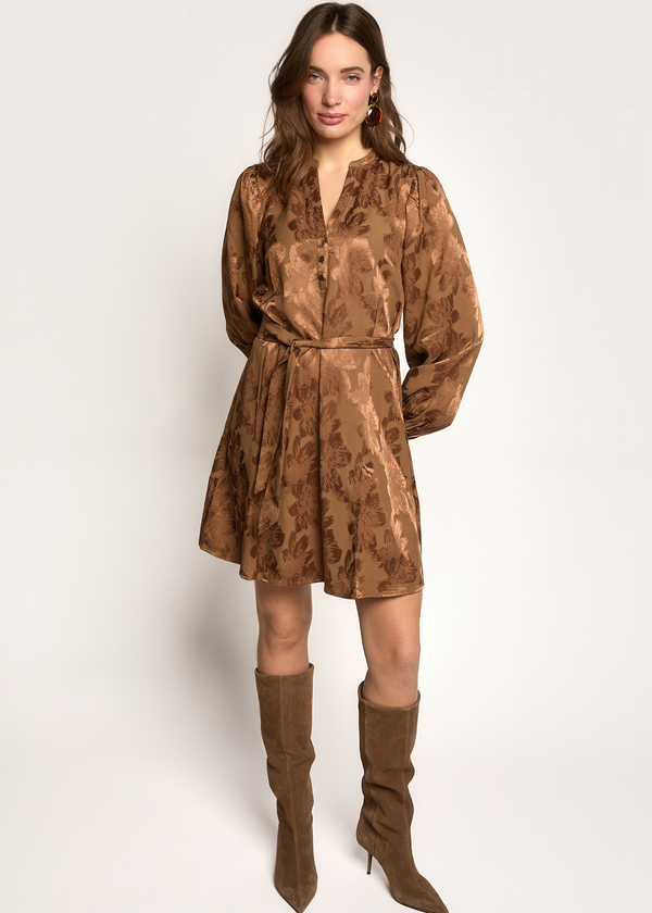 Dya Jacquard Bloemen Jurk - Cinnamon