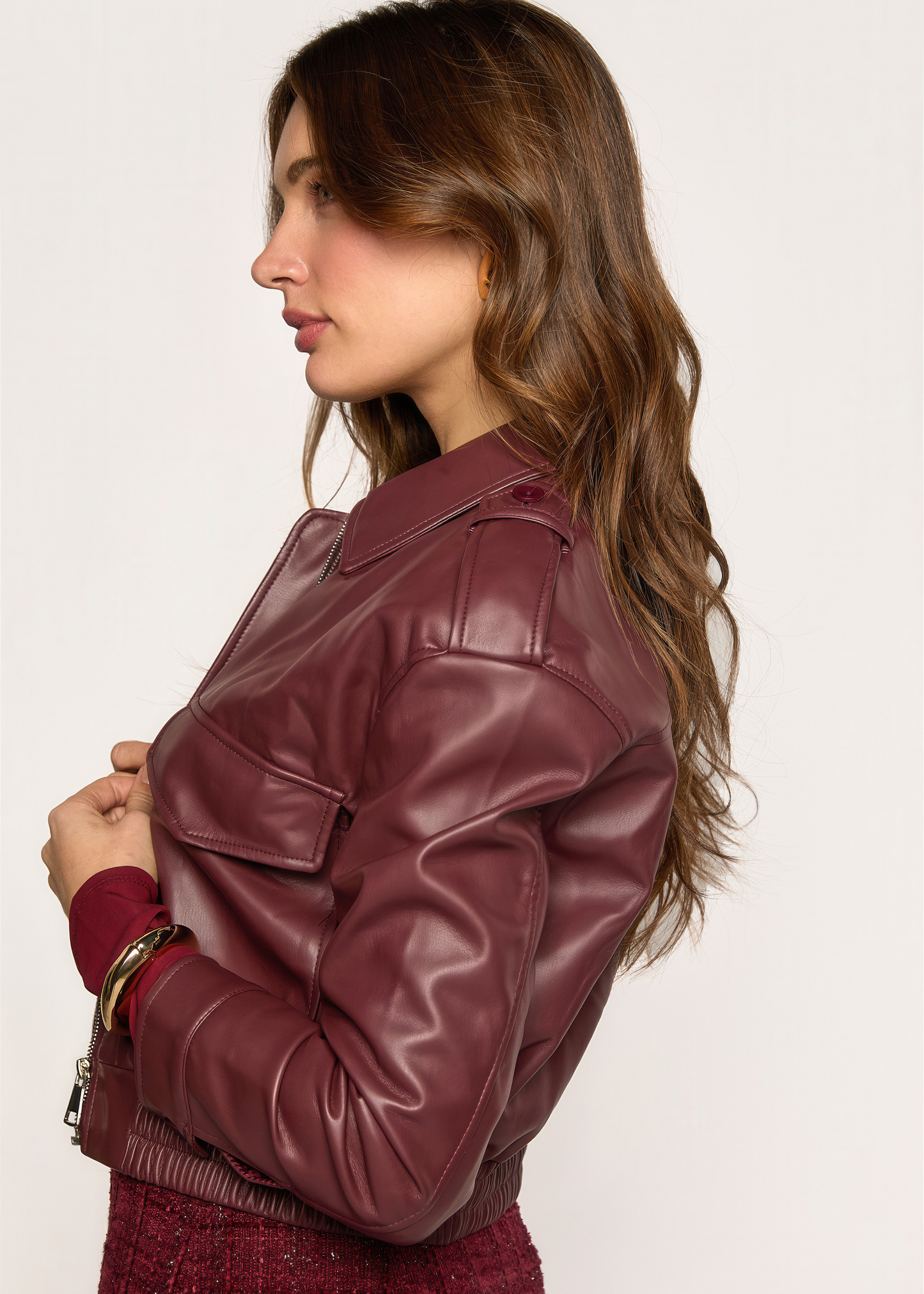 Lara Faux Leer Jasje - Burgundy