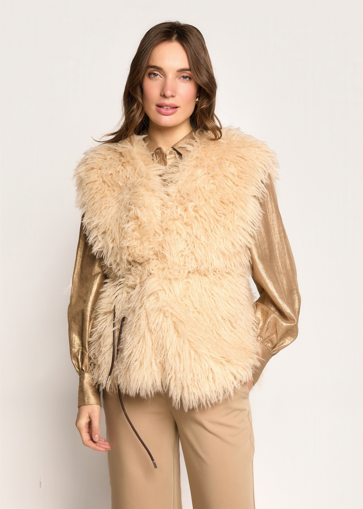Glenna Furry Gilet - Luxury Camel