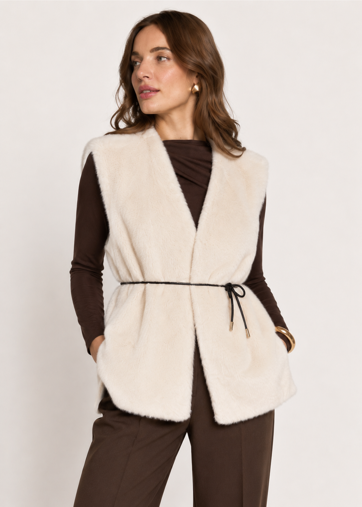 Glenna Furry Gilet - Salty White