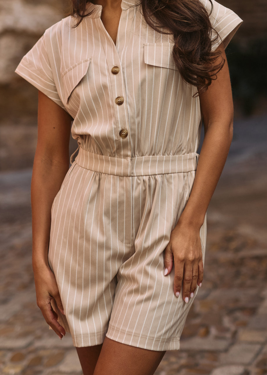 Jina Short Sleeve Jumpsuit - Sandy Beach