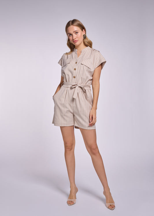 Jina Short Sleeve Jumpsuit - Sandy Beach
