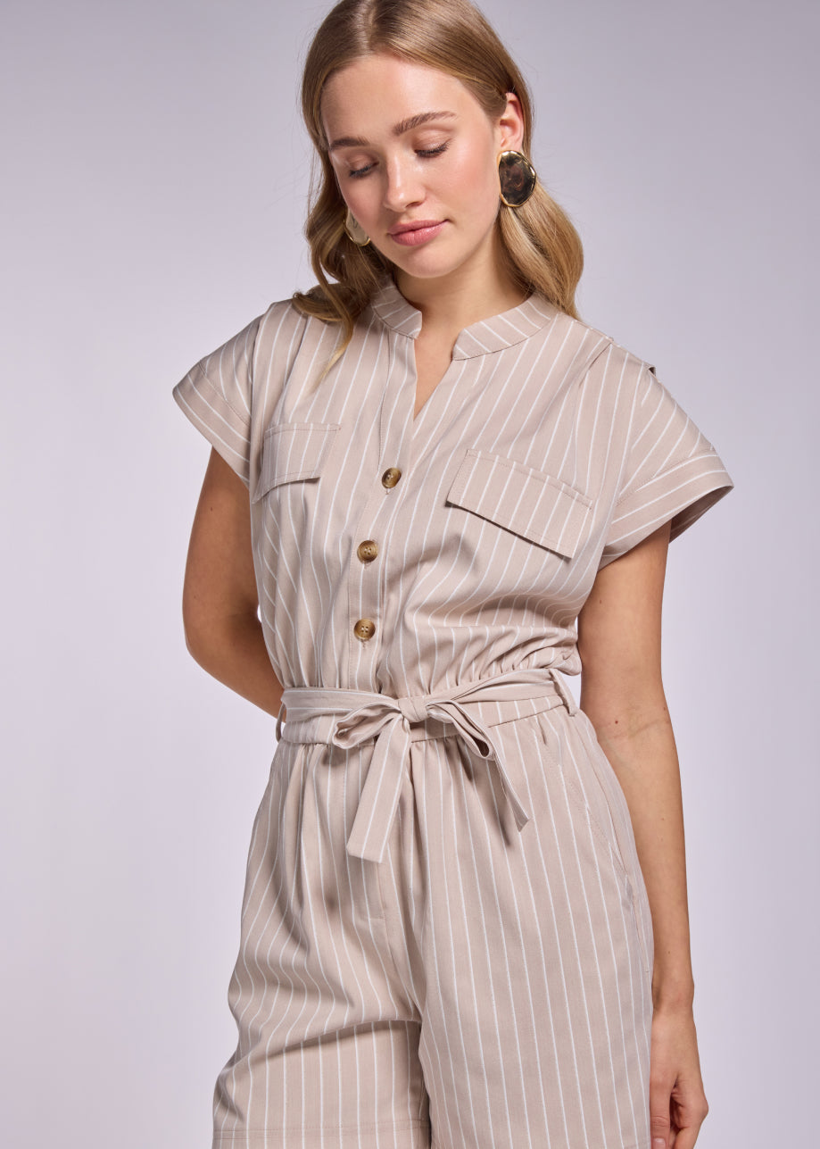 Jina Short Sleeve Jumpsuit - Sandy Beach