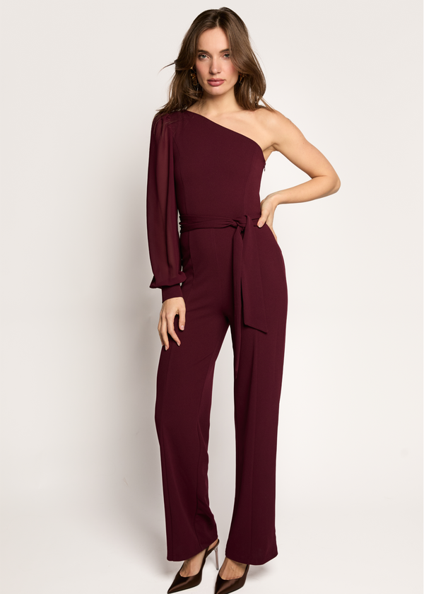 Jossy One-Shoulder Jumpsuit - Burgundy