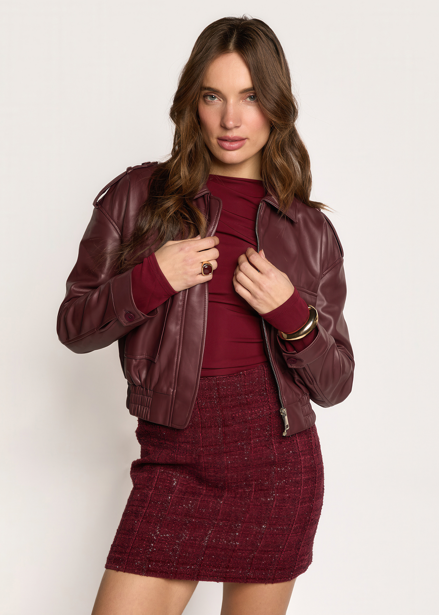 Lara Faux Leer Jasje - Burgundy