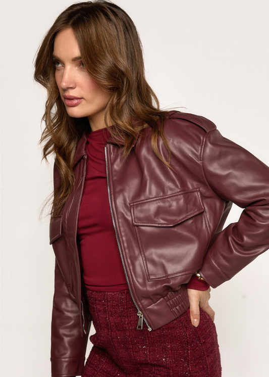 Lara Faux Leer Jasje - Burgundy
