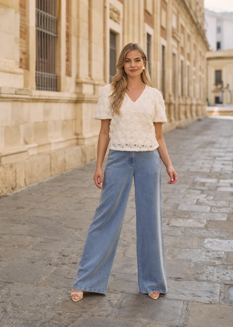 Boa Top Korte Mouw - Off-White