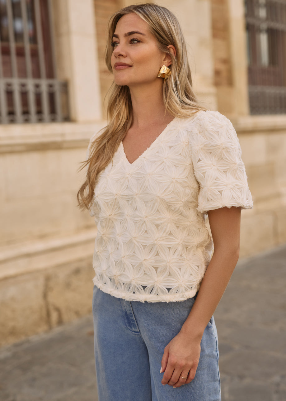 Boa Top Korte Mouw - Off-White