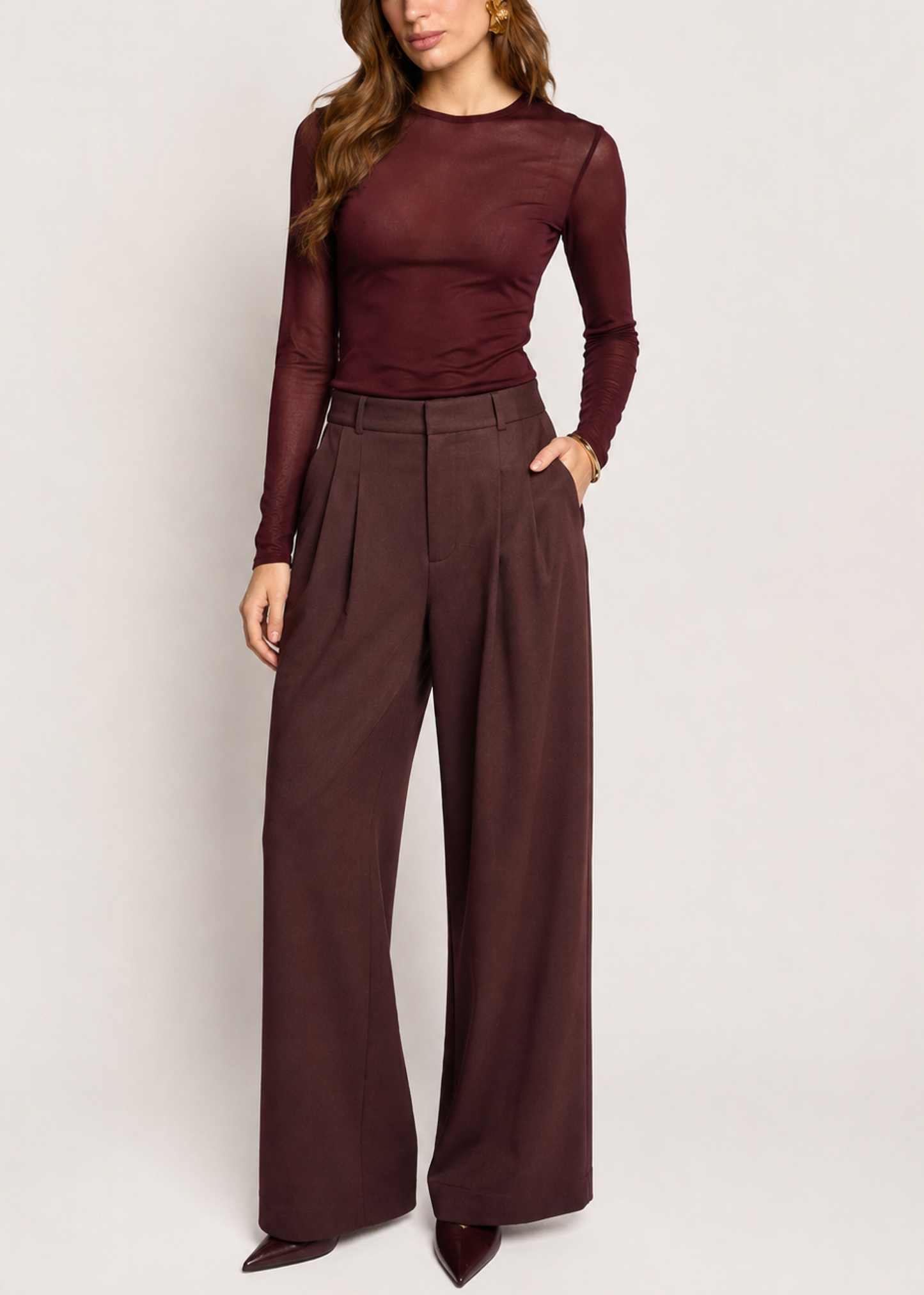Tally Lange Mouw Top - Burgundy