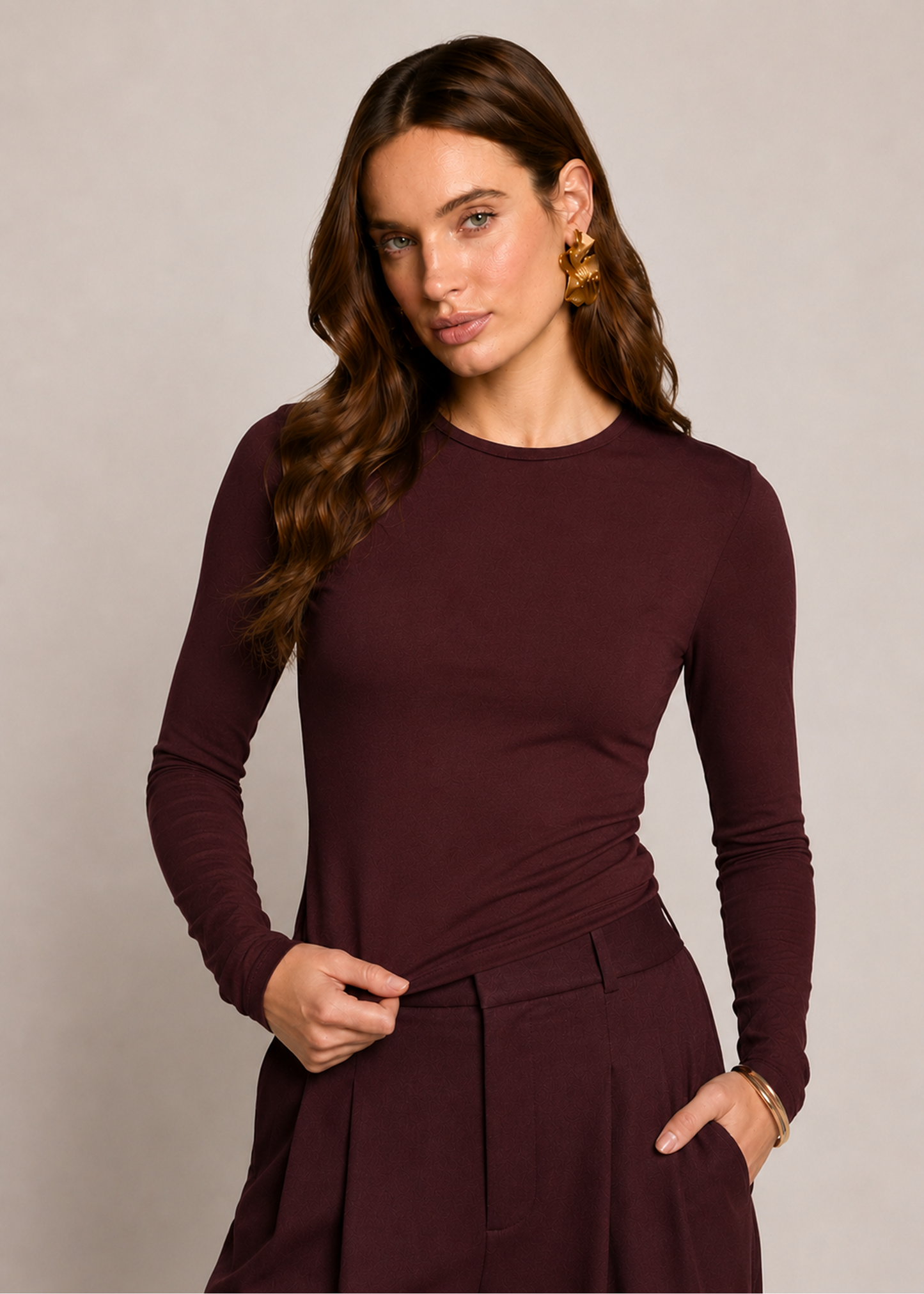 Tally Lange Mouw Top - Burgundy