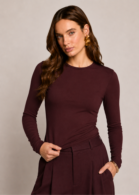 Tally Lange Mouw Top - Burgundy