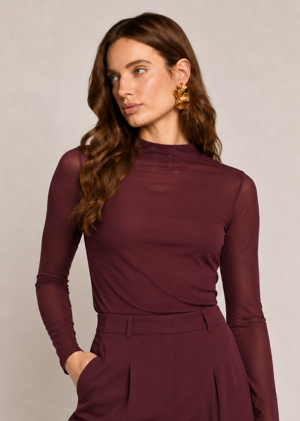 Tally Lange Mouw Top - Burgundy