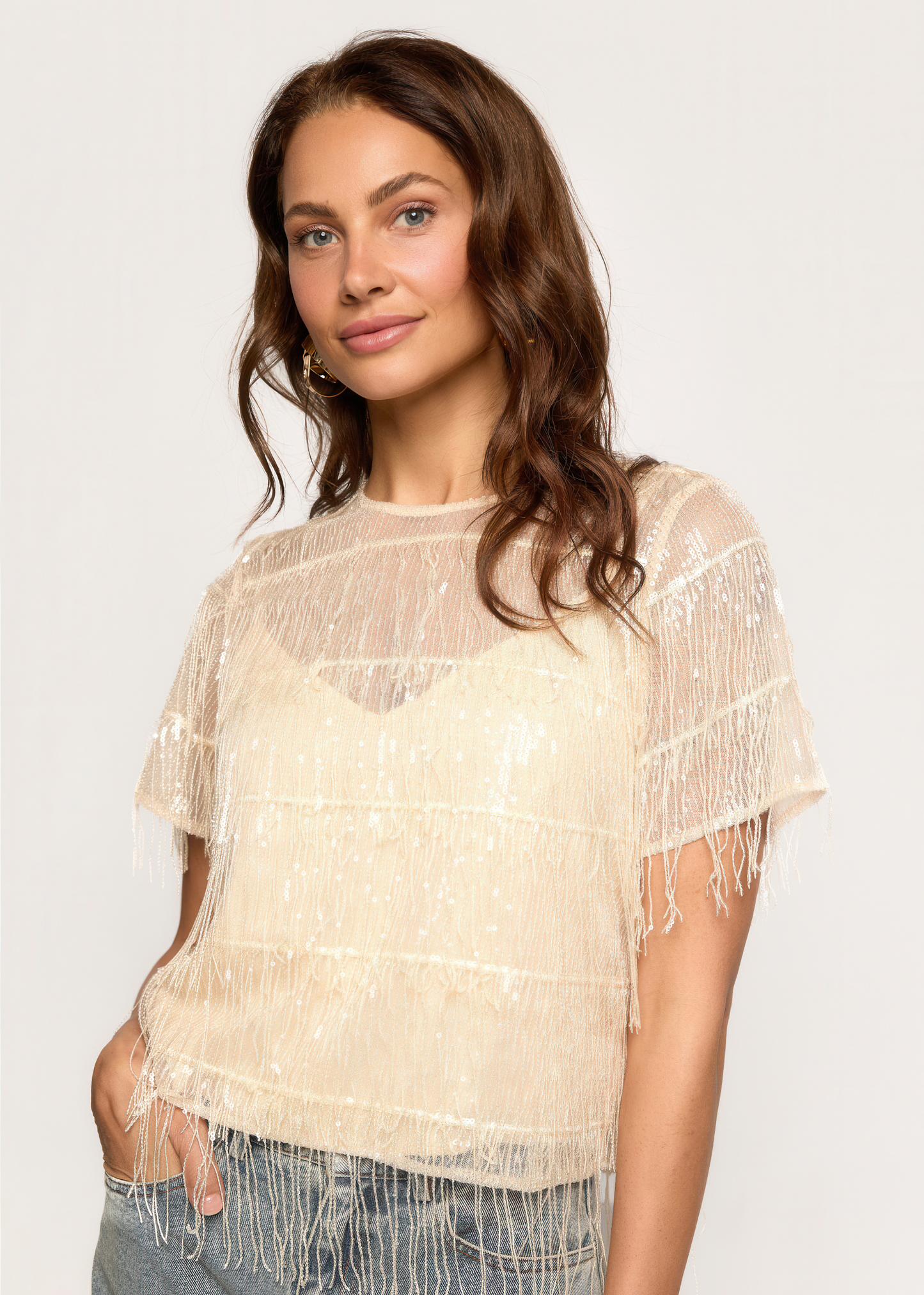 Tara Sequin Top - Vanilla White