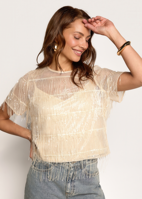 Tara Sequin Top - Vanilla White