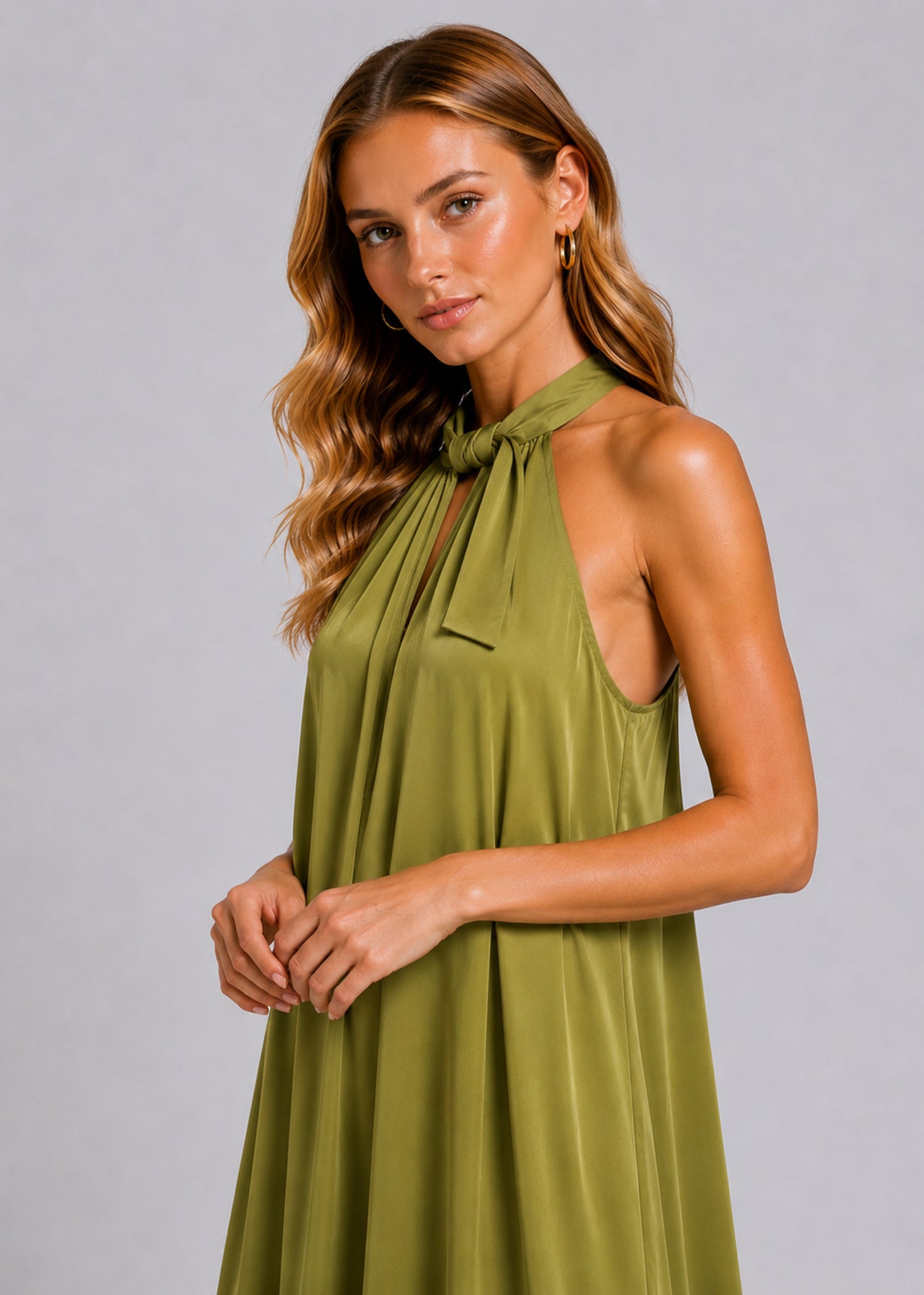 Daylight Maxi Halter Dress - Olive Silk