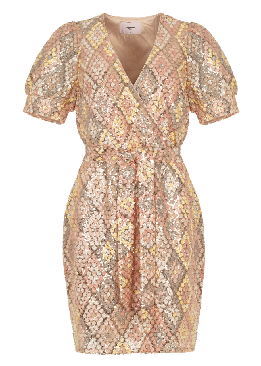 Dieke SS Jurk Multi Champagne