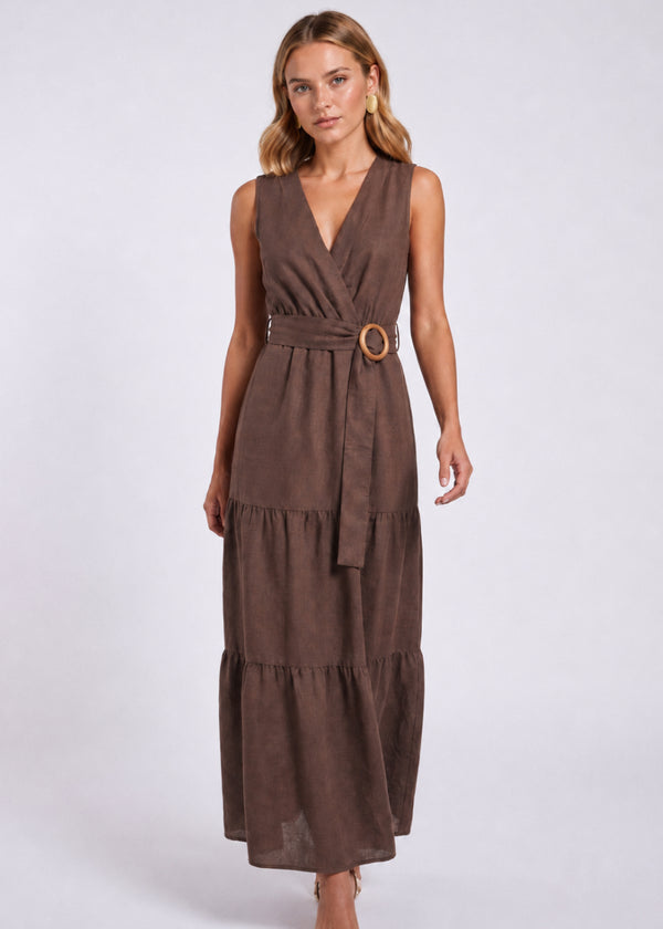 Dora Mouwloze Maxi Jurk - Golden Cacao