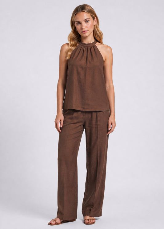 Palm Pleated Pants - Golden Cacao