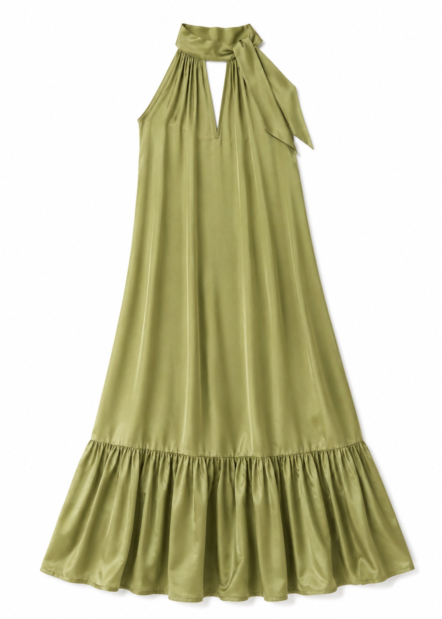Daylight Maxi Halter Dress - Olive Silk