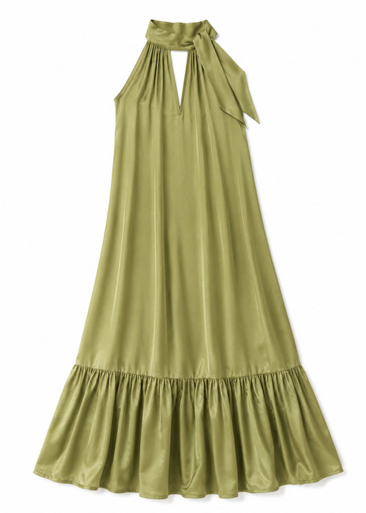Daylight Maxi Halter Jurk - Olive Silk