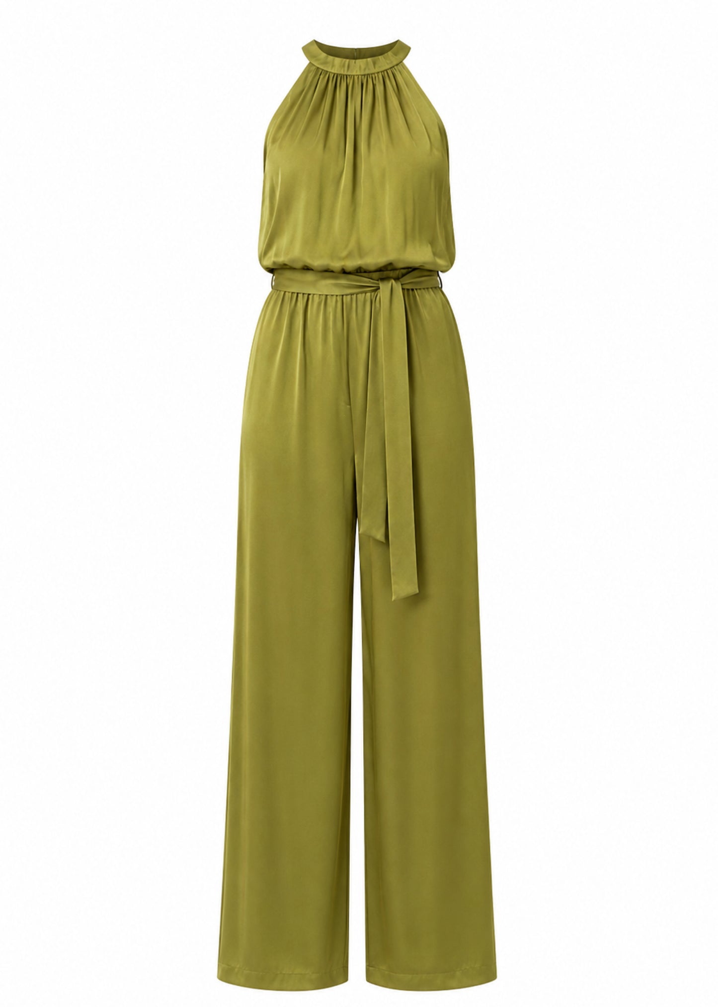 Joy Halter Jumpsuit - Olive Silk