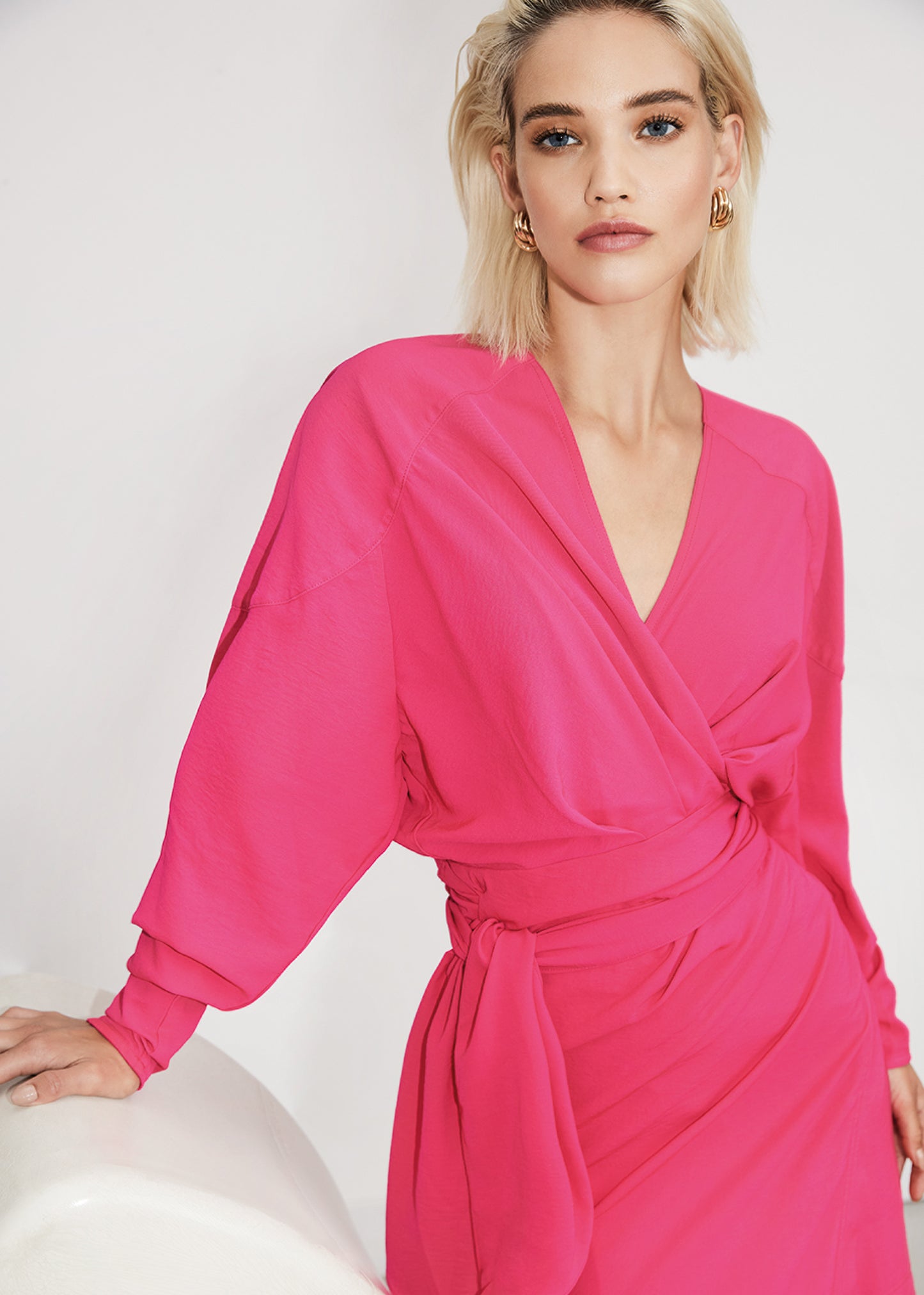 Kolette Long Sleeve Dress - Hot Pink - Close - Long Sleeve Dress - Freebird