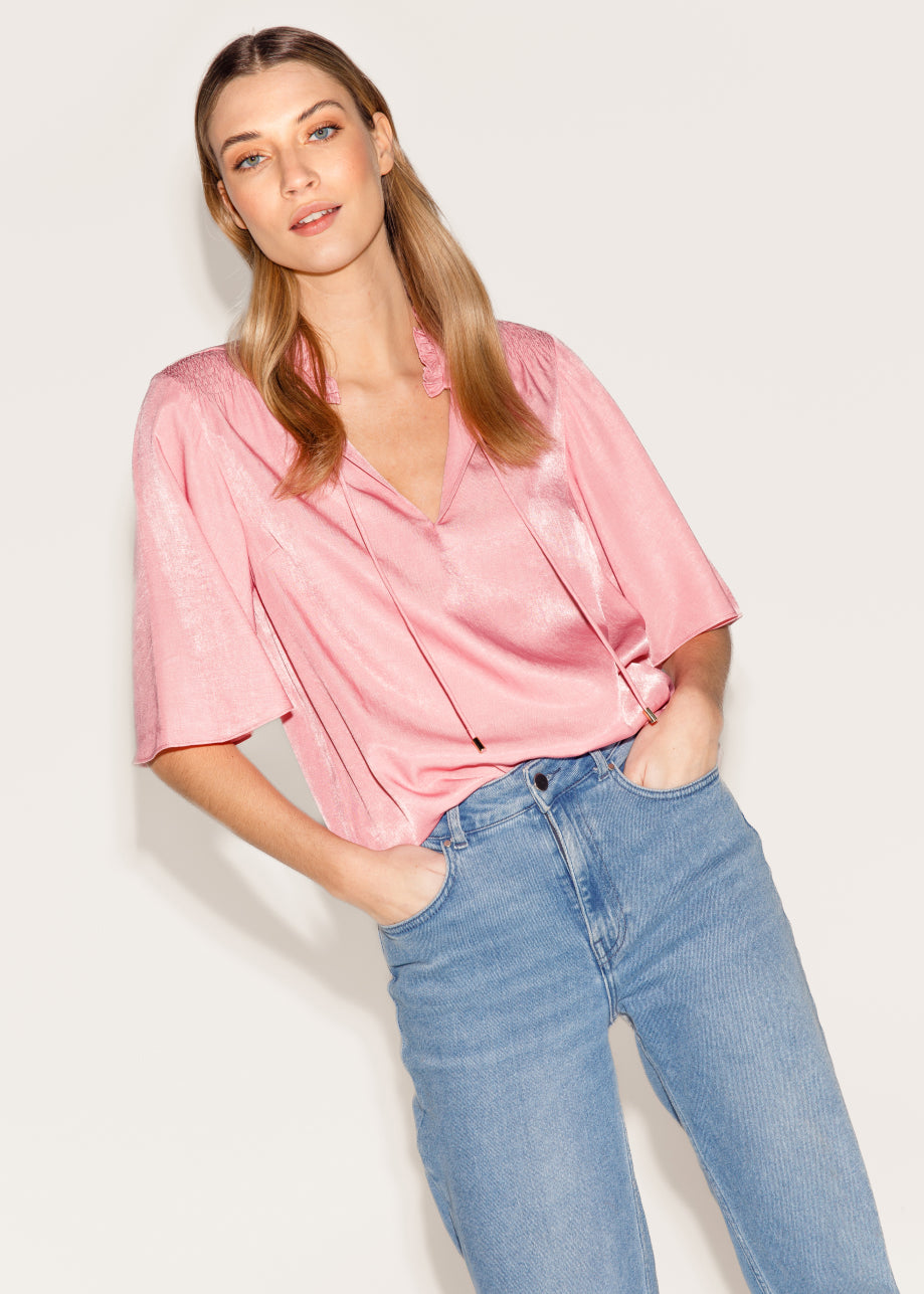 Sun Shortsleeve Blouse - Pink Blush - Close - Blouse & Shirts - Freebird